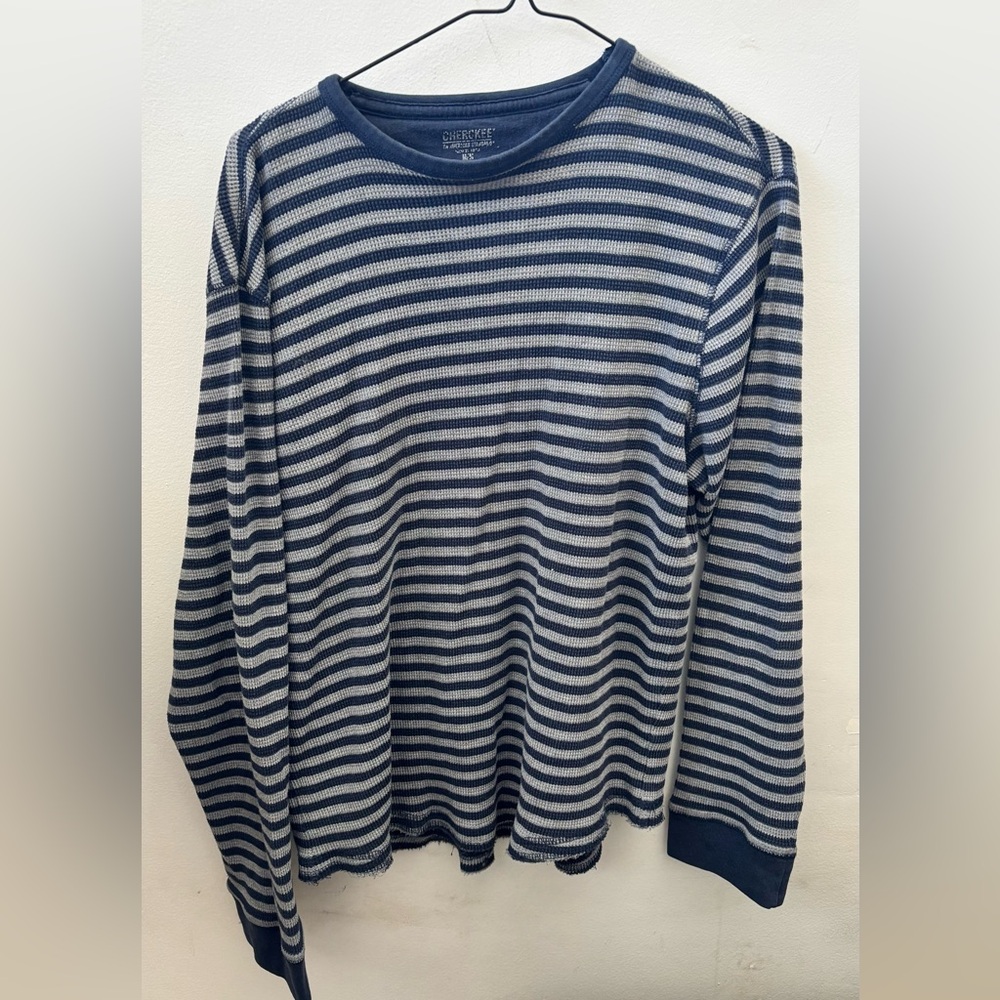 Obermeyer Navy and Gray Striped Top